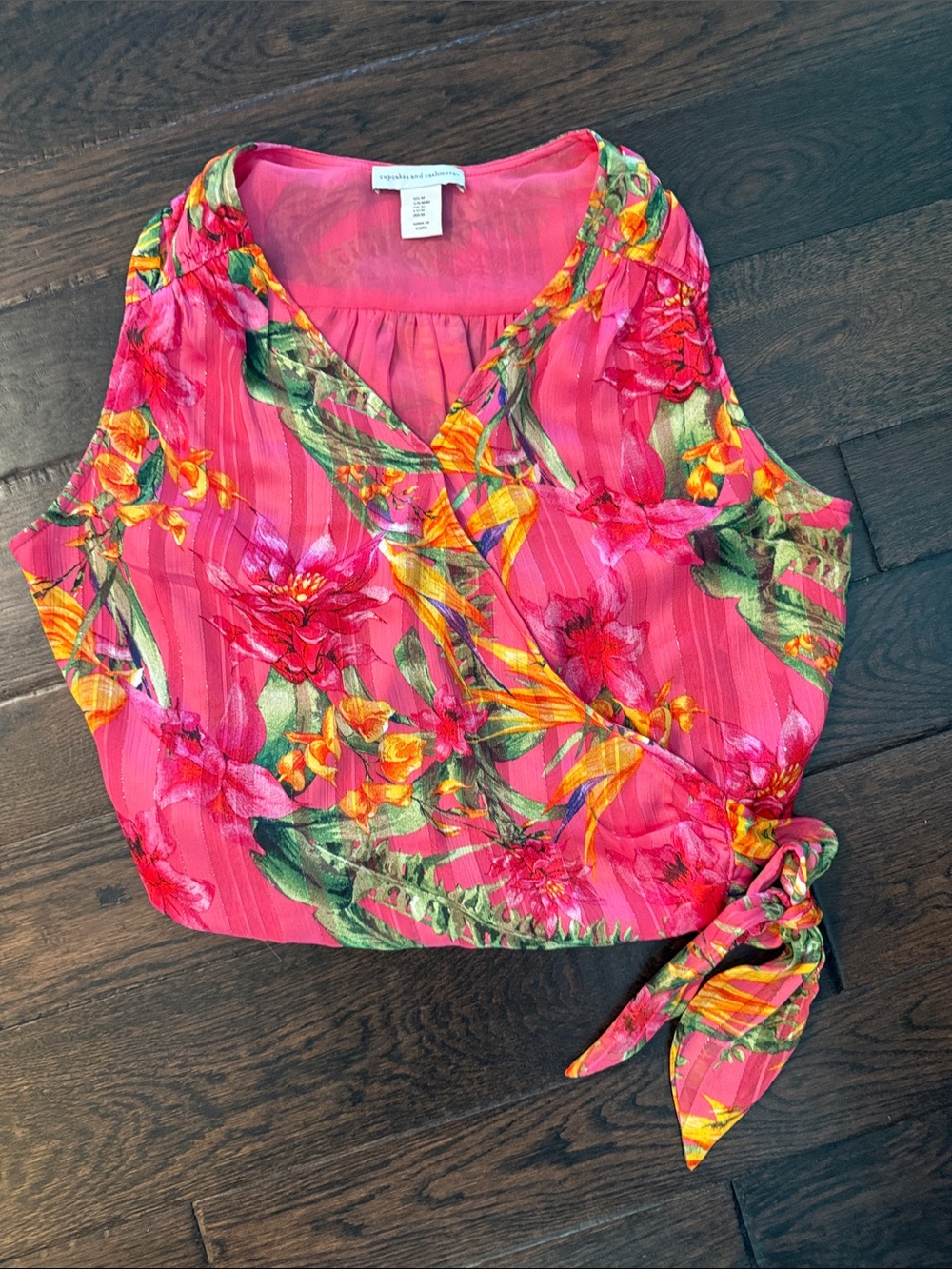 cupcakes & cashmere Hot Pink Tropical Wrap M Tank with Side Tie